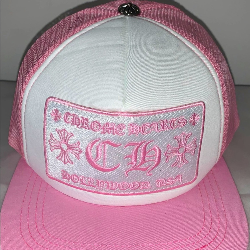 Pink chrome hearts trucker hat